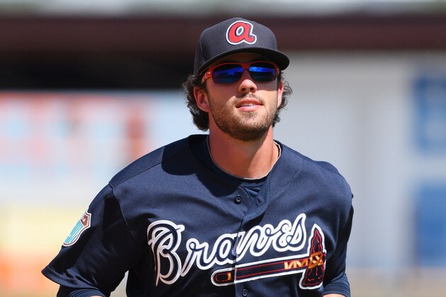 LAKELAND, FL - MARCH 15:  Dansby Swanson #80 of the Atlanta Braves looks on during the Spring Training game against the Detroit Tigers at Joker Marchant Stadium on March 15, 2016 in Lakeland, Florida. The Tigers defeated the Braves 10-6.  (Photo by Mark Cunningham/MLB Photos via Getty Images)