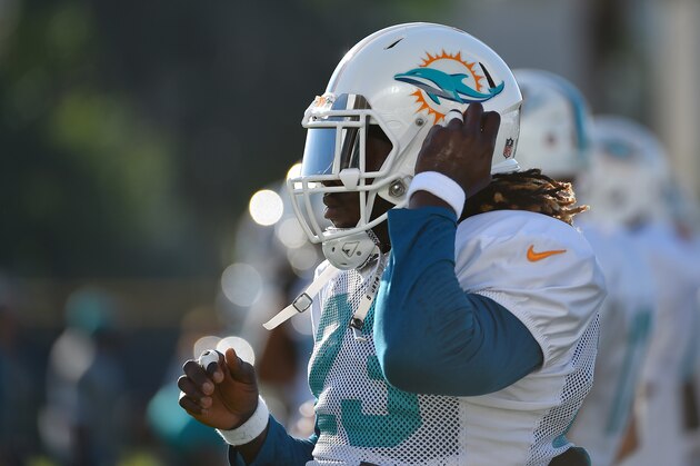 Aug 10, 2016; Miami Gardens, FL, USA;  Miami Dolphins running back Jay Ajayi (23) during practice at Baptist Health Training Facility. Mandatory Credit: Jasen Vinlove-USA TODAY Sports