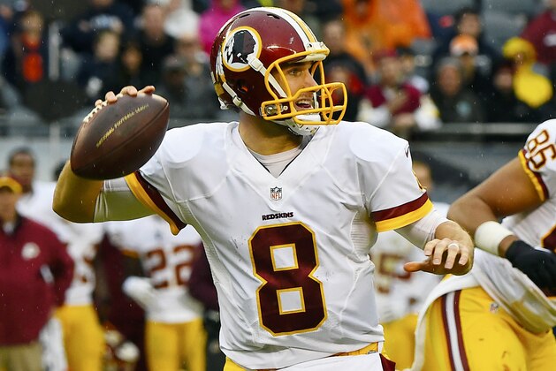 Dec 13, 2015; Chicago, IL, USA; Washington Redskins quarterback Kirk Cousins (8) drops back to pass against the Chicago Bears during the second half at Soldier Field. The Washington Redskins defeat the Chicago Bears 24-21. Mandatory Credit: Mike DiNovo-USA TODAY Sports