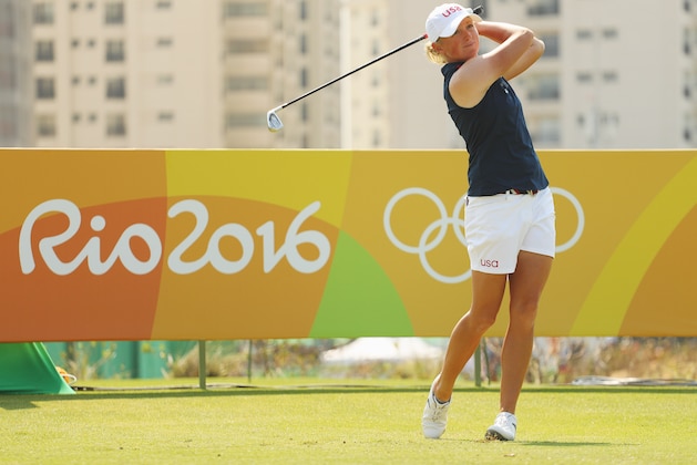 RIO DE JANEIRO, BRAZIL - AUGUST 18:  Stacy Lewis of the United States hits her tee shot on the eighth hole during the second round of the Women's Individual Stroke Play golf on Day 13 of the Rio 2016 Olympic Games at Olympic Golf Course on August 18, 2016 in Rio de Janeiro, Brazil.  (Photo by Scott Halleran/Getty Images)