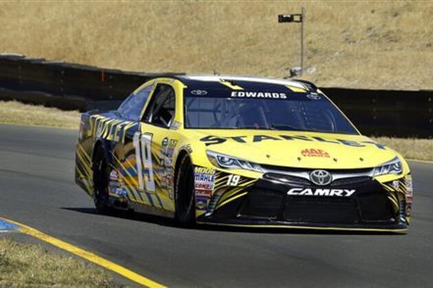 Carl Edwards drives during a qualifying lap for the NASCAR Sprint Cup Series auto race Saturday, June 25, 2016, in Sonoma, Calif. Carl Edwards won the pole position for Sunday's Toyota/Save Mart 350. (AP Photo/Ben Margot)