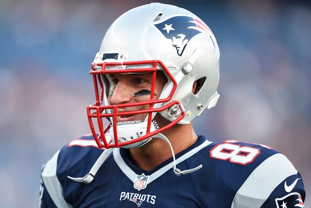 Aug 11, 2016; Foxborough, MA, USA; New England Patriots tight end Rob Gronkowski (87) during pregame warmups prior to a game against the New Orleans Saints at Gillette Stadium. Mandatory Credit: Bob DeChiara-USA TODAY Sports