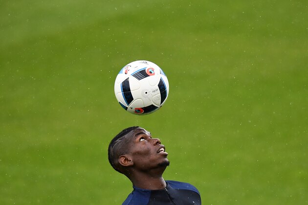 France's midfielder Paul Pogba practices during a training session in Clairefontaine-en-Yvelines on June 17, 2016,  as part of the Euro 2016 European football championship.   / AFP / FRANCK FIFE        (Photo credit should read FRANCK FIFE/AFP/Getty Images)