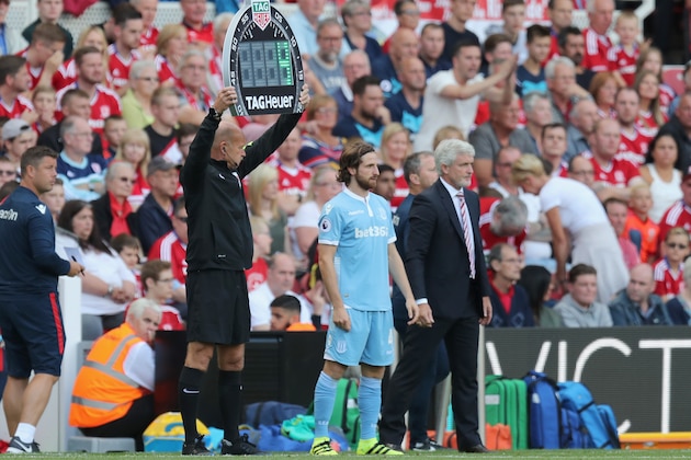 MIDDLESBROUGH, ENGLAND - AUGUST 13: Joe Allen of Stoke City waits to enter the pitch  during the Premier League match between Middlesbrough and Stoke City at Riverside Stadium on August 13, 2016 in Middlesbrough, England.  (Photo by Steve Welsh/Getty Images)