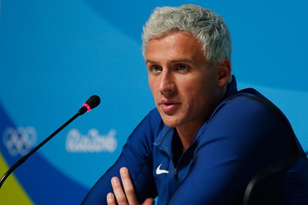 RIO DE JANEIRO, BRAZIL - AUGUST 12:  Ryan Lochte of the United States attends a press conference in the Main Press Center on Day 7 of the Rio Olympics on August 12, 2016 in Rio de Janeiro, Brazil.  (Photo by Matt Hazlett/Getty Images)