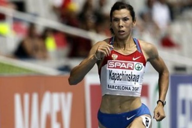Russia's Anastasia Kapachinskaya competes in a Women's 200m heat during the European Athletics Championships, in Barcelona, Spain, Friday, July 30, 2010. (AP Photo/Anja Niedringhaus)