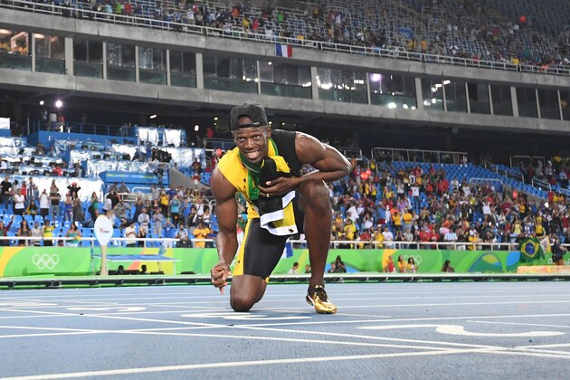 Jamaica's Usain Bolt celebrates after Team Jamaica won the Men's 4x100m Relay Final during the athletics event at the Rio 2016 Olympic Games at the Olympic Stadium in Rio de Janeiro on August 19, 2016.   / AFP / FRANCK FIFE        (Photo credit should read FRANCK FIFE/AFP/Getty Images)