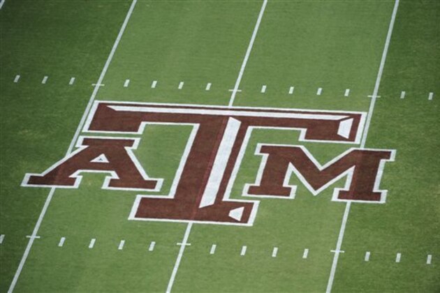 Texas A&M logo on Kyle Field before an NCAA college football game against Florida, Saturday, Sept. 8, 2012, in College Station, Texas. Texas A&M begins a new era with its first Southeastern Conference game after leaving the Big 12 Conference. (AP Photo/Dave Einsel)