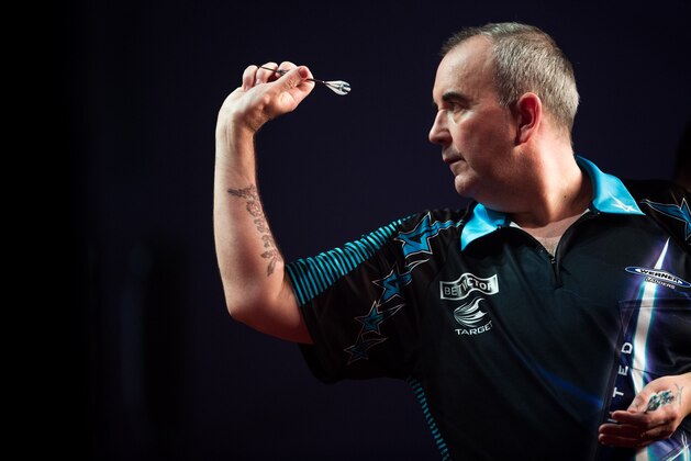 HONG KONG - SEPTEMBER 04:  Phil Taylor of England in action during the Hong Kong Darts 2015 on September 4, 2015 in Hong Kong, Hong Kong.  (Photo by Aitor Alcalde/Power Sport Images/Getty Images)