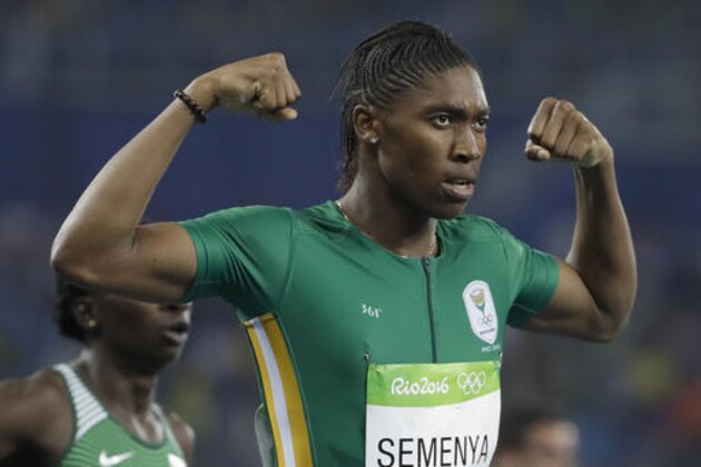 South Africa's Caster Semenya celebrates winning the gold medal in the women's 800-meter final during the athletics competitions of the 2016 Summer Olympics at the Olympic stadium in Rio de Janeiro, Brazil, Saturday, Aug. 20, 2016. (AP Photo/David J. Phillip)