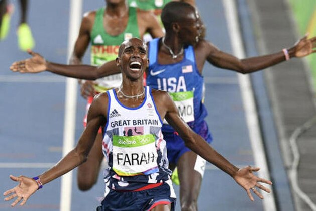 Britain's Mo Farah wins the gold medal after the men's 5000-meter final during the athletics competitions of the 2016 Summer Olympics at the Olympic stadium in Rio de Janeiro, Brazil, Saturday, Aug. 20, 2016. (AP Photo/Martin Meissner)