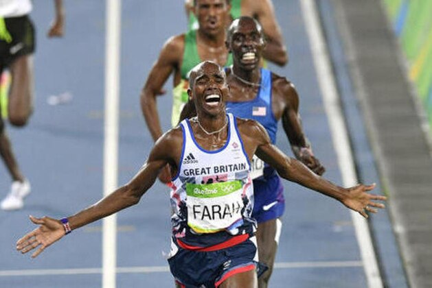 Britain's Mo Farah wins the gold medal in the men's 5000-meter final during the athletics competitions of the 2016 Summer Olympics at the Olympic stadium in Rio de Janeiro, Brazil, Saturday, Aug. 20, 2016. (AP Photo/Martin Meissner)
