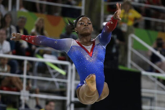 United States' Simone Biles performs on the floor during the artistic gymnastics women's apparatus final at the 2016 Summer Olympics in Rio de Janeiro, Brazil, Tuesday, Aug. 16, 2016. (AP Photo/Rebecca Blackwell)