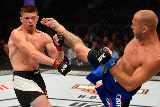 LAS VEGAS, NV - AUGUST 20:  Donald Cerrone fights Rick Story in their welterweight bout during the UFC 202 event at T-Mobile Arena on August 20, 2016 in Las Vegas, Nevada.  (Photo by Josh Hedges/Zuffa LLC/Zuffa LLC via Getty Images)