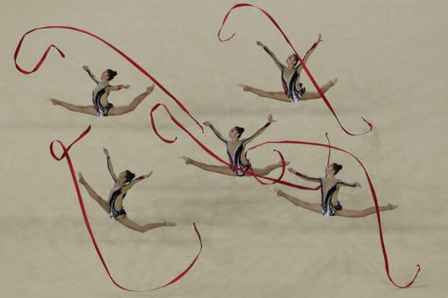 Team Israel performs during the rhythmic gymnastics group all-around final at the 2016 Summer Olympics at the Olympic stadium in Rio de Janeiro, Brazil, Sunday, Aug. 21, 2016. (AP Photo/Dmitri Lovetsky)