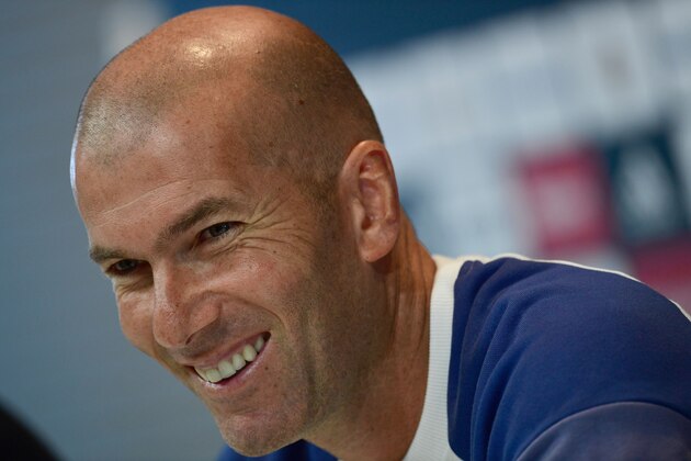 Real Madrid's French coach Zinedine Zidane holds a press conference after the team training session at Valdebebas sport city in Madrid on August 20, 2016. / AFP / PIERRE-PHILIPPE MARCOU        (Photo credit should read PIERRE-PHILIPPE MARCOU/AFP/Getty Images)