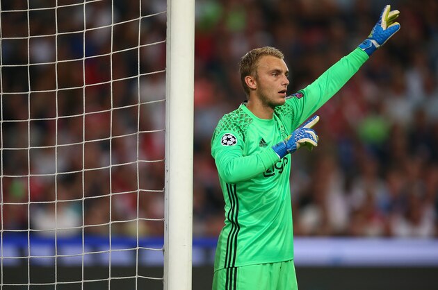 AMSTERDAM, NETHERLANDS - AUGUST 16:  Goalkeeper Jasper Cillessen of Ajax in action during the UEFA Champions League Play-off 1st Leg match between Ajax and Rostov at Amsterdam Arena on August 16, 2016 in Amsterdam, Netherlands.  (Photo by Christopher Lee/Getty Images)