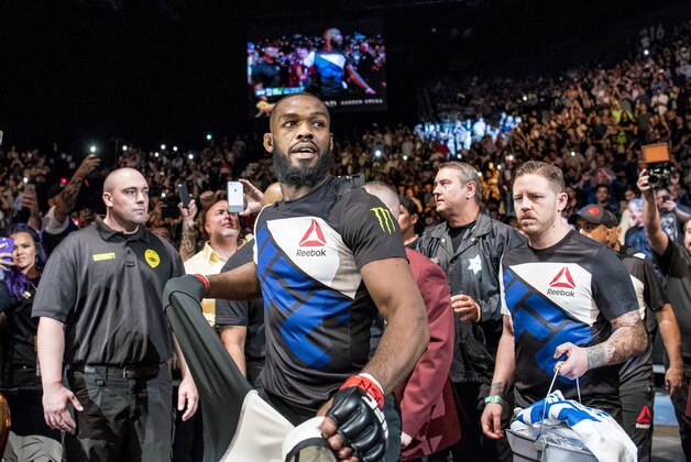 Apr 23, 2016; Las Vegas, NV, USA; Jon Jones (red gloves) before his fight against Ovince Saint Preux (blue gloves) during UFC 197 at MGM Grand Garden Arena. Mandatory Credit: Joshua Dahl-USA TODAY Sports