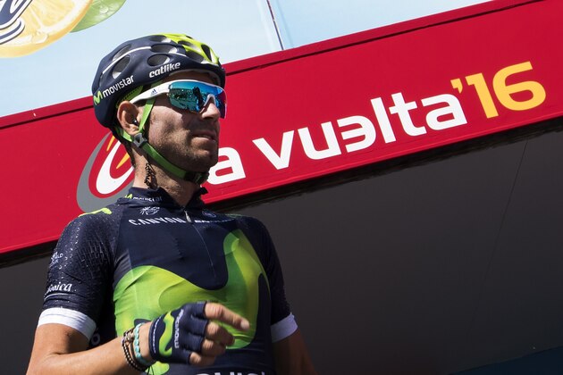 Movistar's Spanish cyclist Alejandro Valverde looks-on before the start of the third stage of the 71st edition of 'La Vuelta' Tour of Spain, a 170 km route between Marin (Pontevedra) and Mirador Ezaro on August 22, 2016. / AFP / JAIME REINA        (Photo credit should read JAIME REINA/AFP/Getty Images)