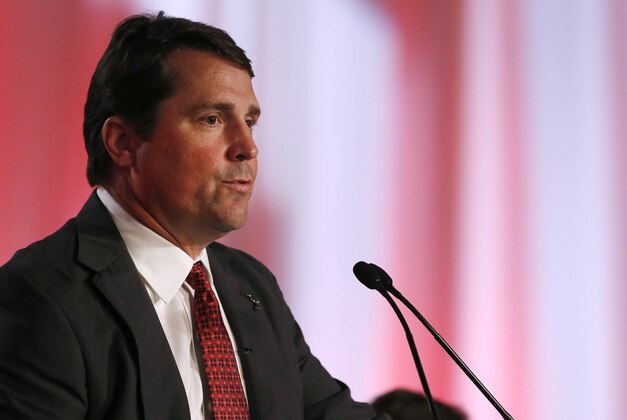 Jul 14, 2016; Hoover, AL, USA; South Carolina head coach Will Muschamp speaks to media during SEC media day at Hyatt Regency Birmingham-The Wynfrey Hotel. Mandatory Credit: Butch Dill-USA TODAY Sports