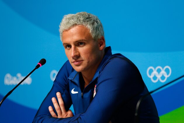 RIO DE JANEIRO, BRAZIL - AUGUST 12:  Ryan Lochte of the United States attends a press conference in the Main Press Center on Day 7 of the Rio Olympics on August 12, 2016 in Rio de Janeiro, Brazil.  (Photo by Matt Hazlett/Getty Images)