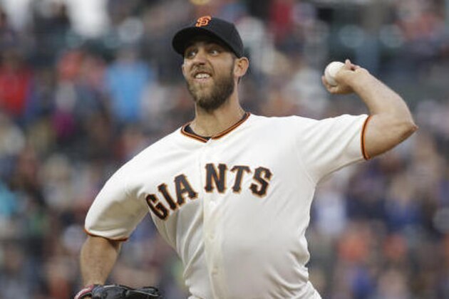 San Francisco Giants starting pitcher Madison Bumgarner throws during the first inning of a baseball game against the New York Mets on Thursday, Aug. 18, 2016, in San Francisco. (AP Photo/Eric Risberg)