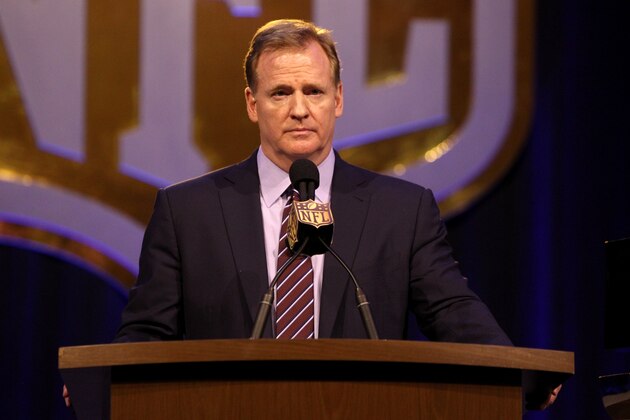 SAN FRANCISCO, CA - FEBRUARY 05: NFL Commissioner Roger Goodell speaks during a press conference prior to Super Bowl 50 at the Moscone Center West on February 5, 2016 in San Francisco, California. (Photo by Mike Lawrie/Getty Images) SAN FRANCISCO, CA - FEBRUARY 05: NFL Commissioner Roger Goodell speaks during a press conference prior to Super Bowl 50 at the Moscone Center West on February 5, 2016 in San Francisco, California. (Photo by Mike Lawrie/Getty Images)