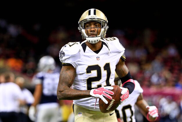 Oct 4, 2015; New Orleans, LA, USA; New Orleans Saints cornerback Keenan Lewis (21) looks on prior to the game against the Dallas Cowboys at the Mercedes-Benz Superdome. Mandatory Credit: Derick E. Hingle-USA TODAY Sports