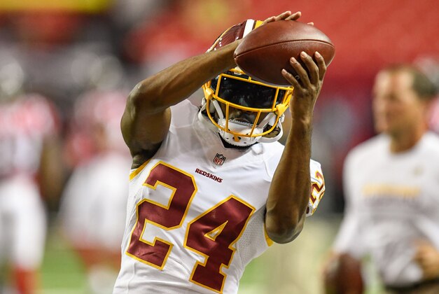 Aug 11, 2016; Atlanta, GA, USA;  Washington Redskins defensive back Josh Norman (24) warms up on the field prior to the game against the Atlanta Falcons the Georgia Dome. Mandatory Credit: Dale Zanine-USA TODAY Sports