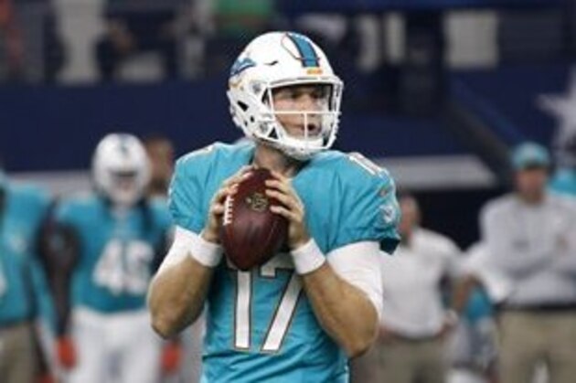 Miami Dolphins quarterback Ryan Tannehill (17) prepares to throw a pass during an NFL preseason football game against the Dallas Cowboys on Friday, Aug. 19, 2016, in Arlington, Texas. (AP Photo/Roger Steinman)