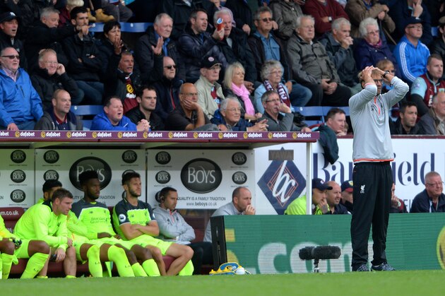 BURNLEY, ENGLAND - AUGUST 20: Liverpool manager Jurgen Klopp reacts to a refereeing decision during the Premier League match between Burnley FC and Liverpool FC at Turf Moor on August 20, 2016 in Burnley, England. (Photo by Mark Runnacles/Getty Images)