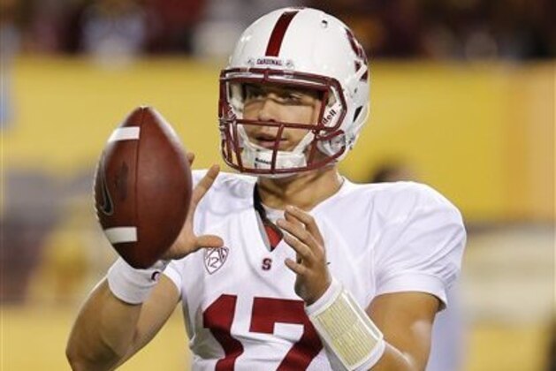 Stanford quarterback Ryan Burns (17) during the second half of the NCAA college football game against Arizona State, Saturday, Oct. 18, 2014, in Tempe, Ariz. (AP Photo/Rick Scuteri)