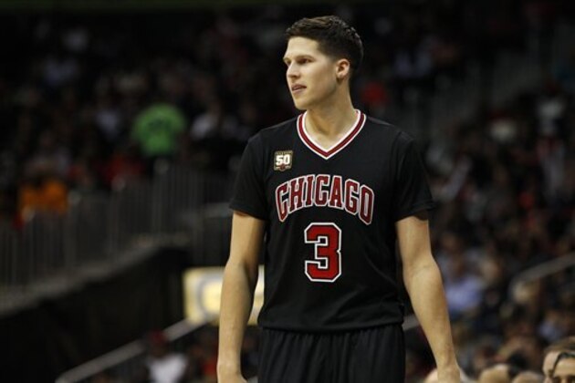 Chicago Bulls forward Doug McDermott (3) in action Atlanta Hawks in the second half of an NBA basketball game, Friday, Feb. 26, 2016, in Atlanta. Atlanta won 103-88. (AP Photo/Brett Davis)