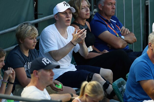 KEY BISCAYNE, FL - MARCH 26: Manchester United footballer Bastian Schweinsteiger who is not playing due to a leg injury, watches his girlfriend Ana Ivanovic of Serbia in action against Timea Bacsinszky of Switzerland in their third round match during the Miami Open Presented by Itau at Crandon Park Tennis Center on March 26, 2016 in Key Biscayne, Florida. (Photo by Clive Brunskill/Getty Images) KEY BISCAYNE, FL - MARCH 26: Manchester United footballer Bastian Schweinsteiger who is not playing due to a leg injury, watches his girlfriend Ana Ivanovic of Serbia in action against Timea Bacsinszky of Switzerland in their third round match during the Miami Open Presented by Itau at Crandon Park Tennis Center on March 26, 2016 in Key Biscayne, Florida. (Photo by Clive Brunskill/Getty Images)