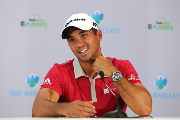 FARMINGDALE, NY - AUGUST 24:  Jason Day of Australia talks to the media during the pro-am as a preview for The Barclays in the PGA Tour FedExCup Play-Offs on the Black Course at Bethpage State Park on August 24, 2016 in Farmongdale, New York.  (Photo by David Cannon/Getty Images)