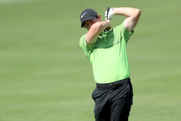 FARMINGDALE, NY - AUGUST 25:  Rory McIlroy of Northern Ireland reacts to his poor second shot on the 18th hole during the first round of The Barclays in the PGA Tour FedExCup Play-Offs on the Black Course at Bethpage State Park on August 25, 2016 in Farmongdale, New York.  (Photo by David Cannon/Getty Images)