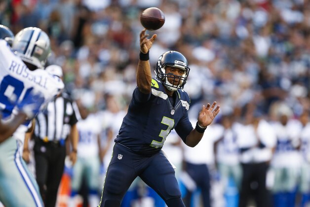 Aug 25, 2016; Seattle, WA, USA; Seattle Seahawks quarterback Russell Wilson (3) passes add during the second quarter at CenturyLink Field. Mandatory Credit: Joe Nicholson-USA TODAY Sports