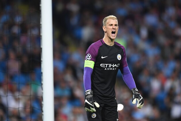 Manchester City's English goalkeeper Joe Hart shouts from the mouth of his goal during the UEFA Champions League second leg play-off football match between Manchester City and Steaua Bucharest at the Etihad Stadium in Manchester, north west England on August 24, 2016. / AFP / Anthony Devlin        (Photo credit should read ANTHONY DEVLIN/AFP/Getty Images)