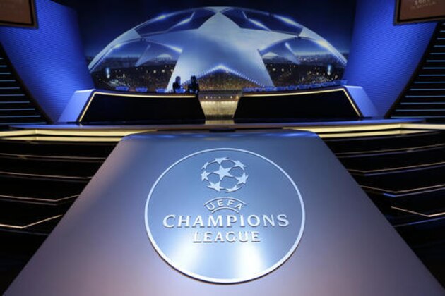 Logo of the UEFA Champions League is dislayed during the UEFA Champions League draw at the Grimaldi Forum, in Monaco, Thursday, Aug. 25, 2016. (AP Photo/Claude Paris)