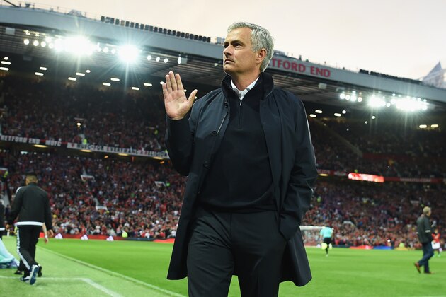 MANCHESTER, ENGLAND - AUGUST 19: Jose Mourinho, Manager of Manchester United waves prior to the Premier League match between Manchester United and Southampton at Old Trafford on August 19, 2016 in Manchester, England.  (Photo by Michael Regan/Getty Images)