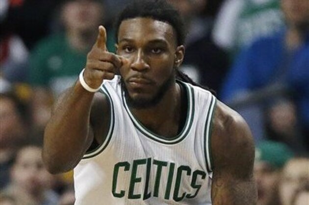 Boston Celtics' Jae Crowder celebrates a basket during the fourth quarter of an NBA basketball game against the Detroit Pistons  in Boston, Wednesday, Jan. 6, 2016. The Pistons won 99-94. (AP Photo/Michael Dwyer)