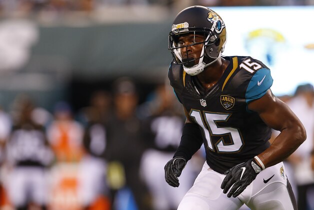EAST RUTHERFORD, NJ - AUGUST 11: Allen Robinson #15 of the Jacksonville Jaguars in action against the New York Jets in an NFL preseason game at MetLife Stadium on August 11, 2016 in East Rutherford, New Jersey. (Photo by Rich Schultz/Getty Images)