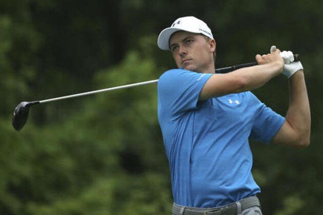 Jordan Spieth watches his tee shot on the third hole during the third round of the PGA Championship golf tournament at Baltusrol Golf Club in Springfield, N.J., Sunday, July 31, 2016. (AP Photo/Seth Wenig)
