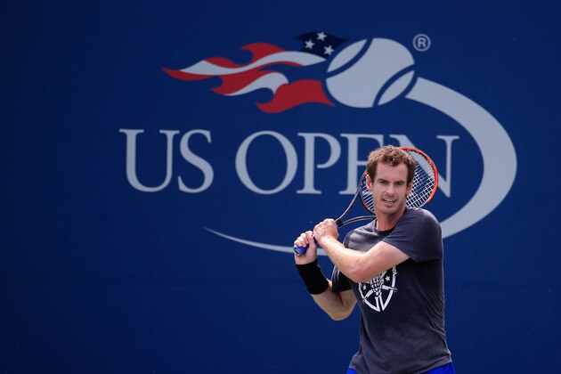 NEW YORK, NY - AUGUST 26:  Andy Murray of Great Britain hits a shot during a practice session prior to the start of the 2016 US Open at the USTA Billie Jean King National Tennis Center on August 26, 2016 in the Queens borough of New York City.  (Photo by Chris Trotman/Getty Images for USTA)