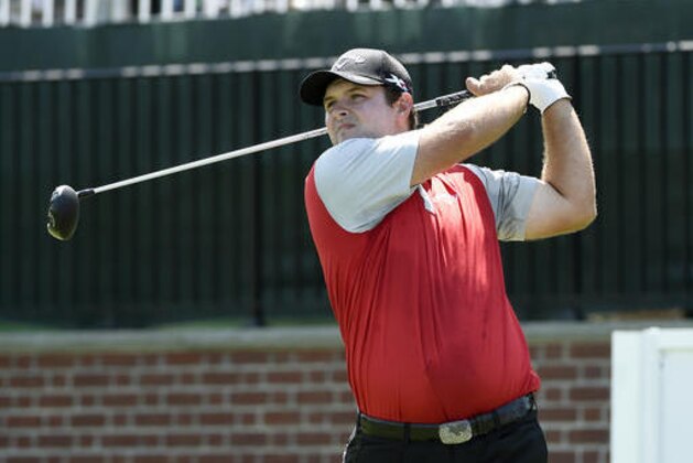 Patrick Reed tees off from the first hole during the second round of The Barclays golf tournament in Farmingdale, N.Y., Friday, Aug. 26, 2016. (AP Photo/Kathy Kmonicek)