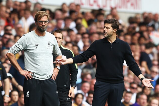 LONDON, ENGLAND - AUGUST 27:  Mauricio Pochettino, Manager of Tottenham Hotspur (R) reacts during the Premier League match between Tottenham Hotspur and Liverpool at White Hart Lane on August 27, 2016 in London, England.  (Photo by Jan Kruger/Getty Images)
