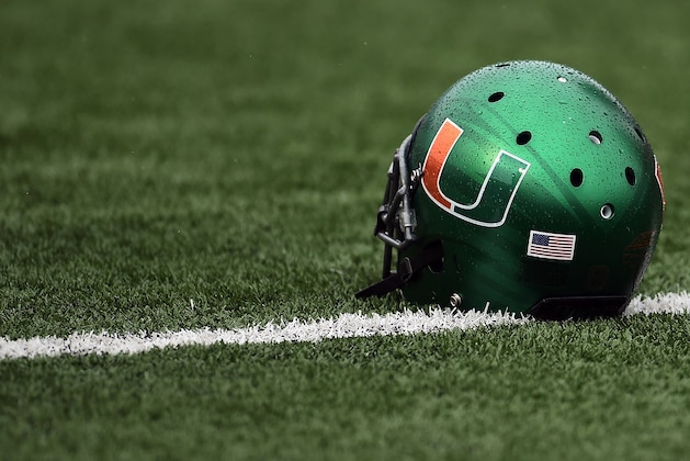 SHREVEPORT, LA - DECEMBER 27:  Detailed view of a Miami Hurricanes helmet prior to the Duck Commander Independence Bowl against the South Carolina Gamecocks at Independence Stadium on December 27, 2014 in Shreveport, Louisiana.  (Photo by Stacy Revere/Getty Images)