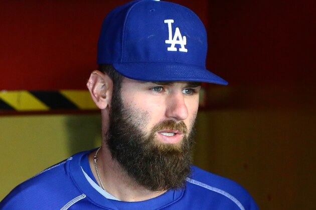 Jun 14, 2016; Phoenix, AZ, USA; Los Angeles Dodgers outfielder Scott Van Slyke against the Arizona Diamondbacks at Chase Field. Mandatory Credit: Mark J. Rebilas-USA TODAY Sports