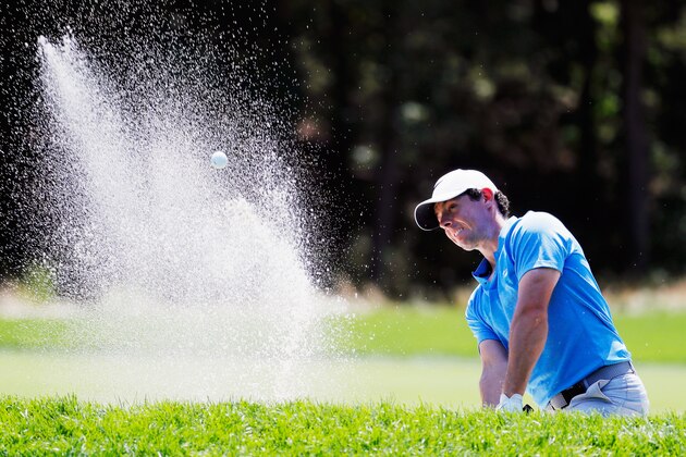 FARMINGDALE, NY - AUGUST 28:  Rory McIlroy of Northern Ireland hits a bunker shot on the fourth hole during the final round of The Barclays in the PGA Tour FedExCup Play-Offs on the Black Course at Bethpage State Park on August 28, 2016 in Farmingdale, New York.  (Photo by Kevin C. Cox/Getty Images)