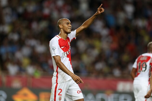 Monaco's Brazilian defender Fabinho celebrates after scoring a goal during the French Ligue 1 football match Monaco (ASM) versus Paris-Saint-Germain (PSG) on August 28, 2016 at the Louis II Stadium in Monaco.   / AFP / VALERY HACHE        (Photo credit should read VALERY HACHE/AFP/Getty Images)